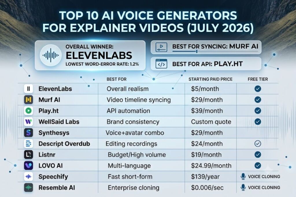 Best AI Voice Generators for Explainer Videos