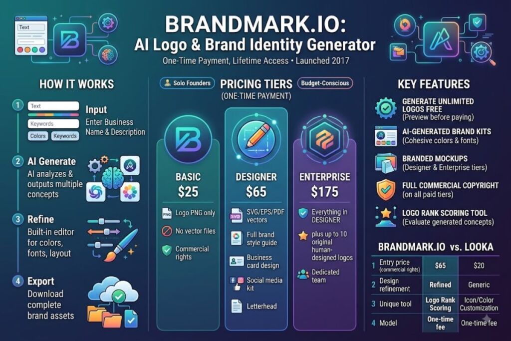 Brandmark.io Review 2026 AI Logo Maker Pricing, Features, and Alternatives